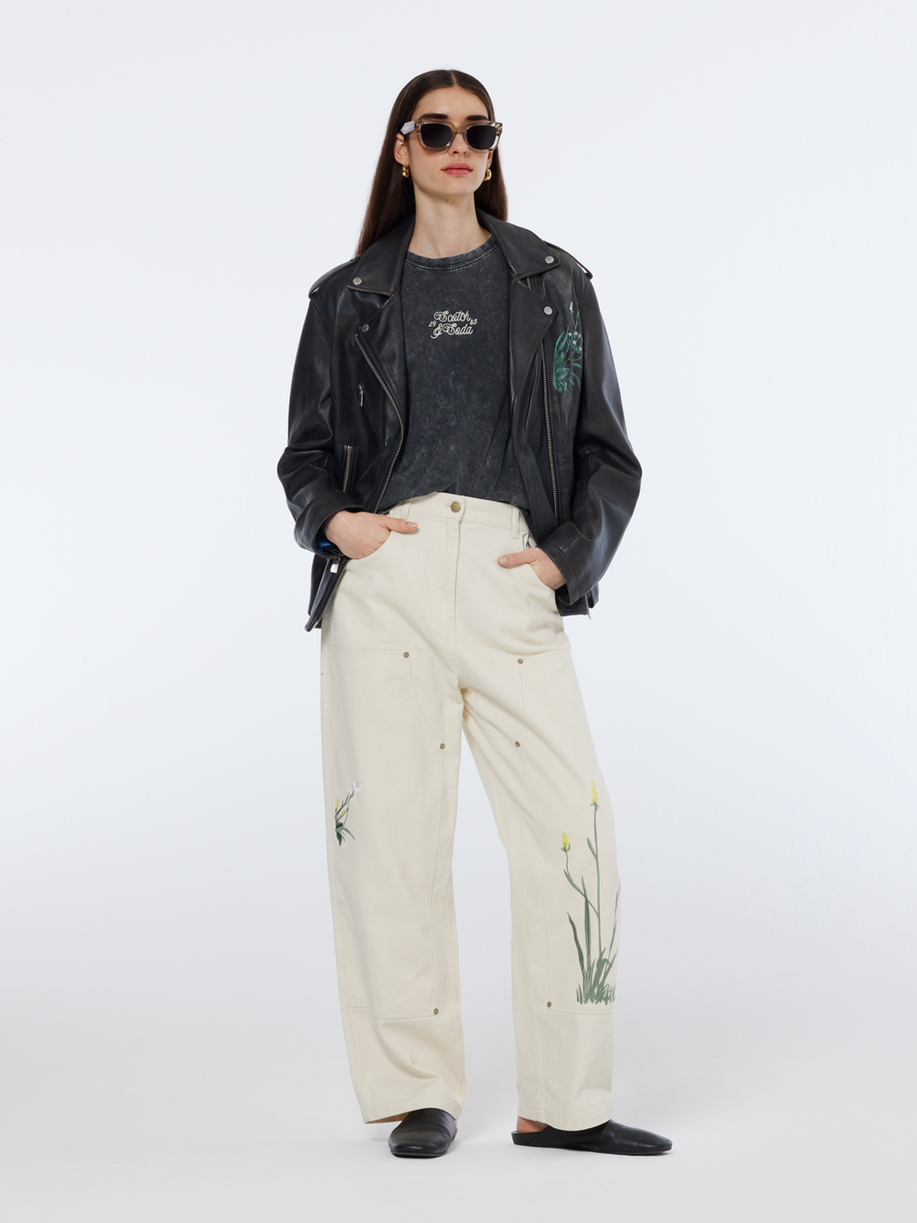 Raine High rise wide leg embroidered pant