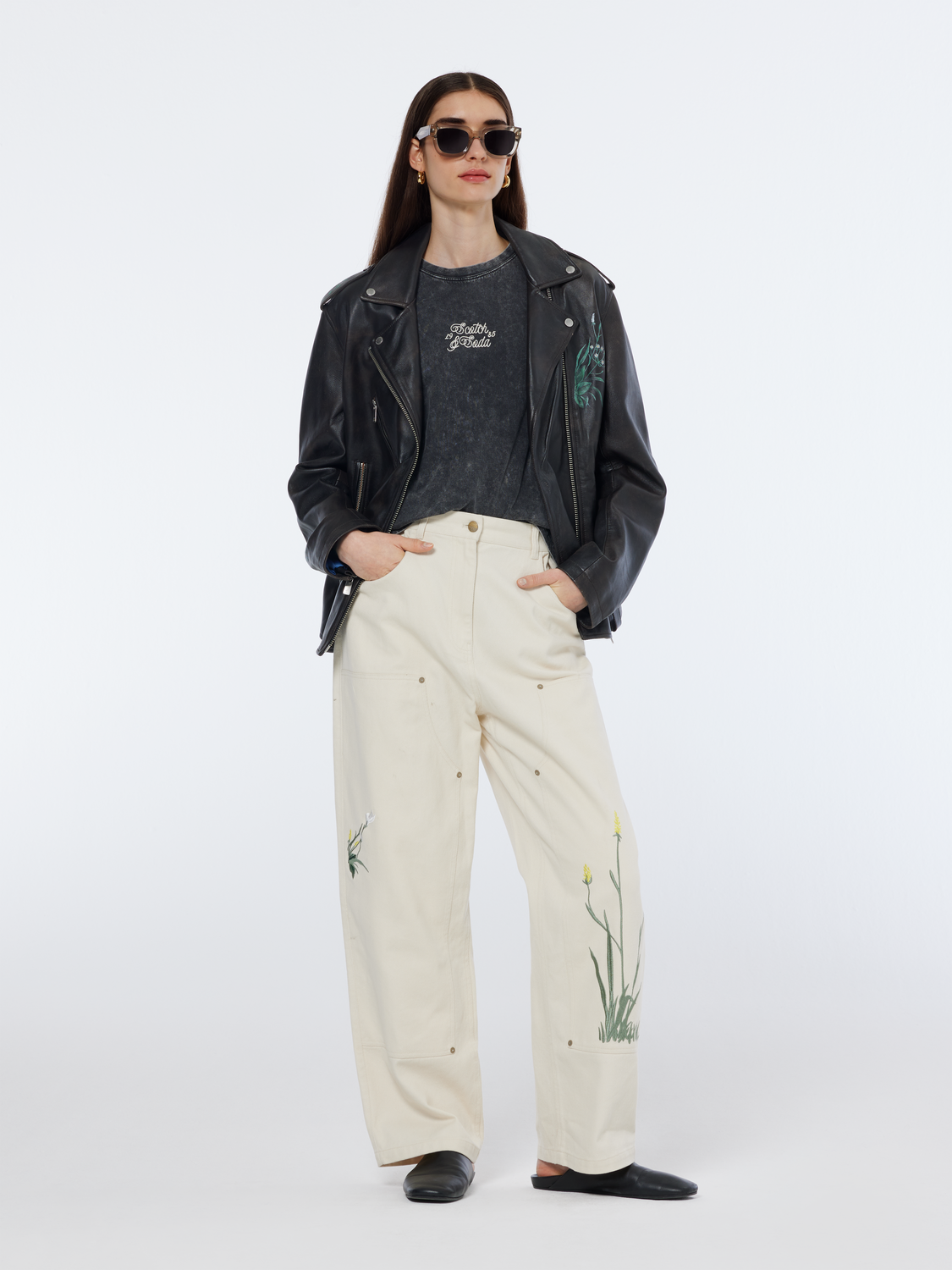 Raine High rise wide leg embroidered pant