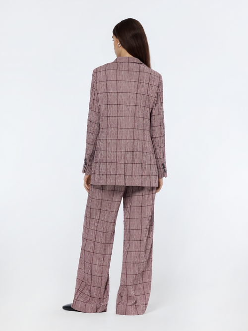 Rose high-rise wide-leg prince of wales seersucker pant