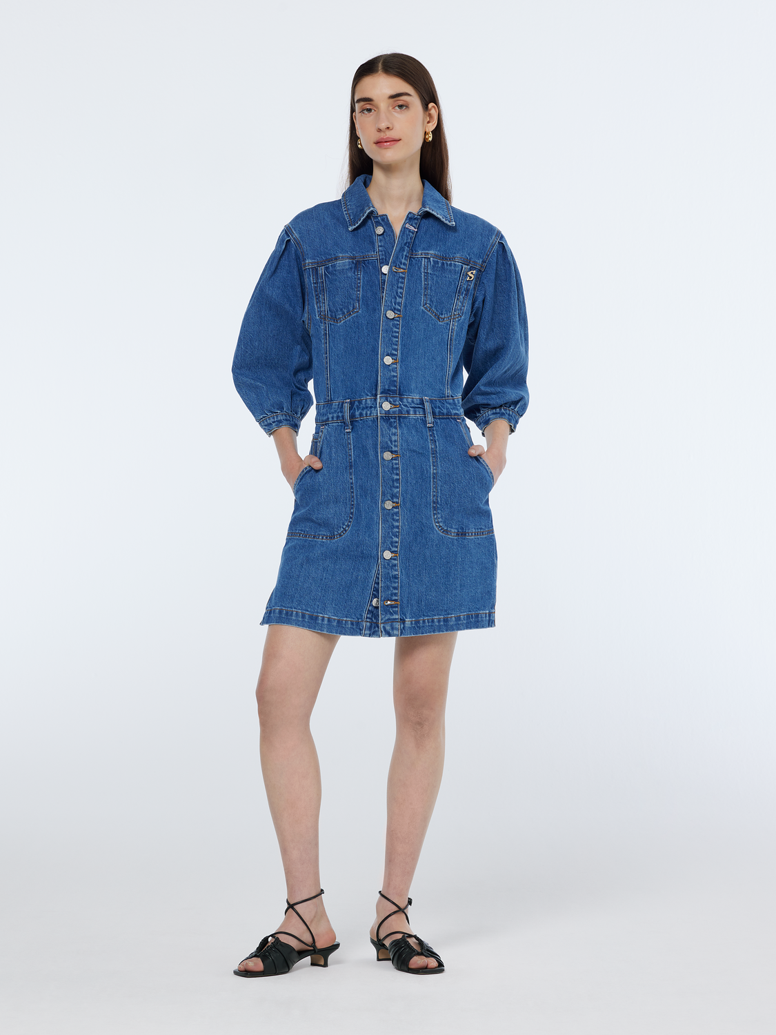 button up denim dress