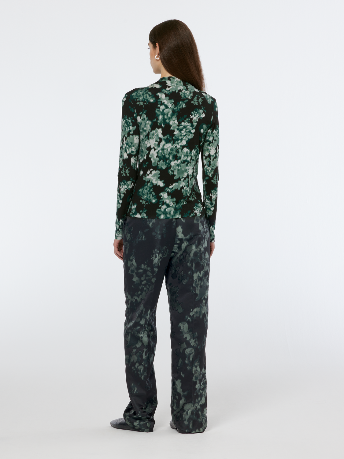 printed mock neck long sleeve top