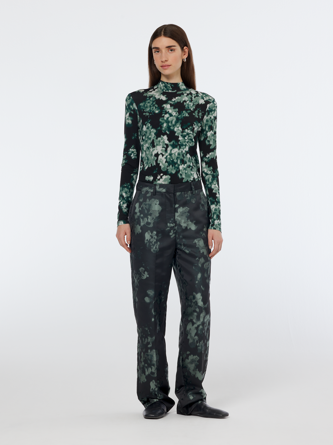 printed mock neck long sleeve top
