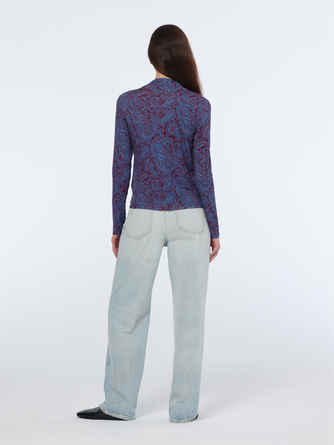 printed mock neck long sleeve top