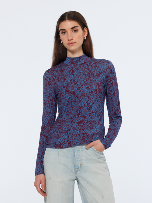 All over printed mock neck LS t-shirt