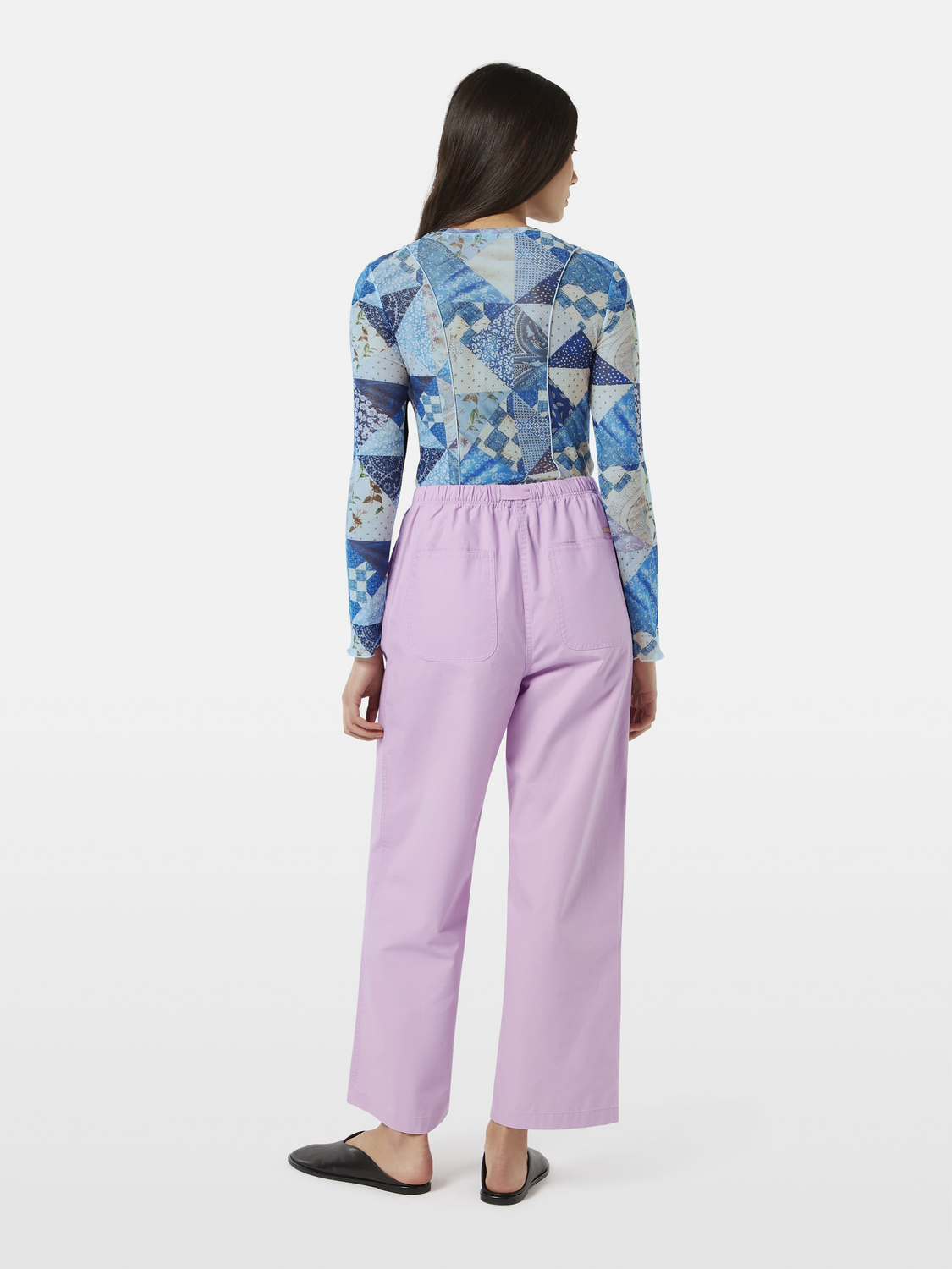 print mesh long sleeve t-shirt