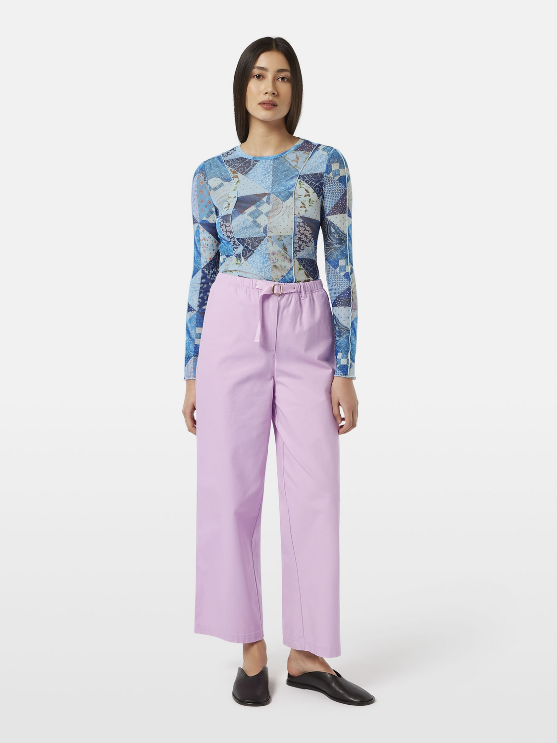 print mesh long sleeve t-shirt