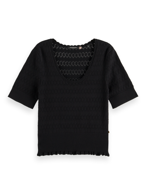 Pointelle stitch knitted tee