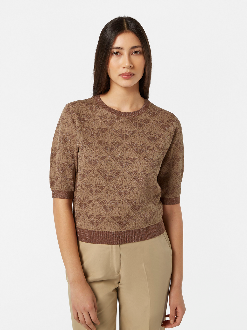 Monogram jacquard cropped pullover
