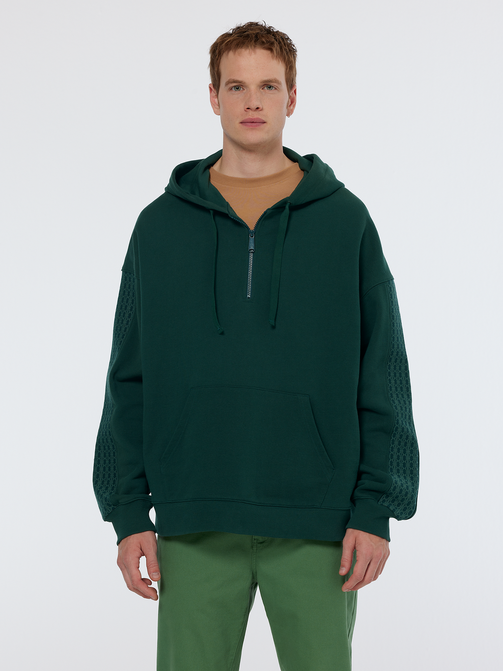 Rib insert zipped loose hoodie