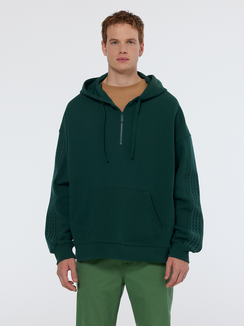 Rib insert zipped loose fit hoodie