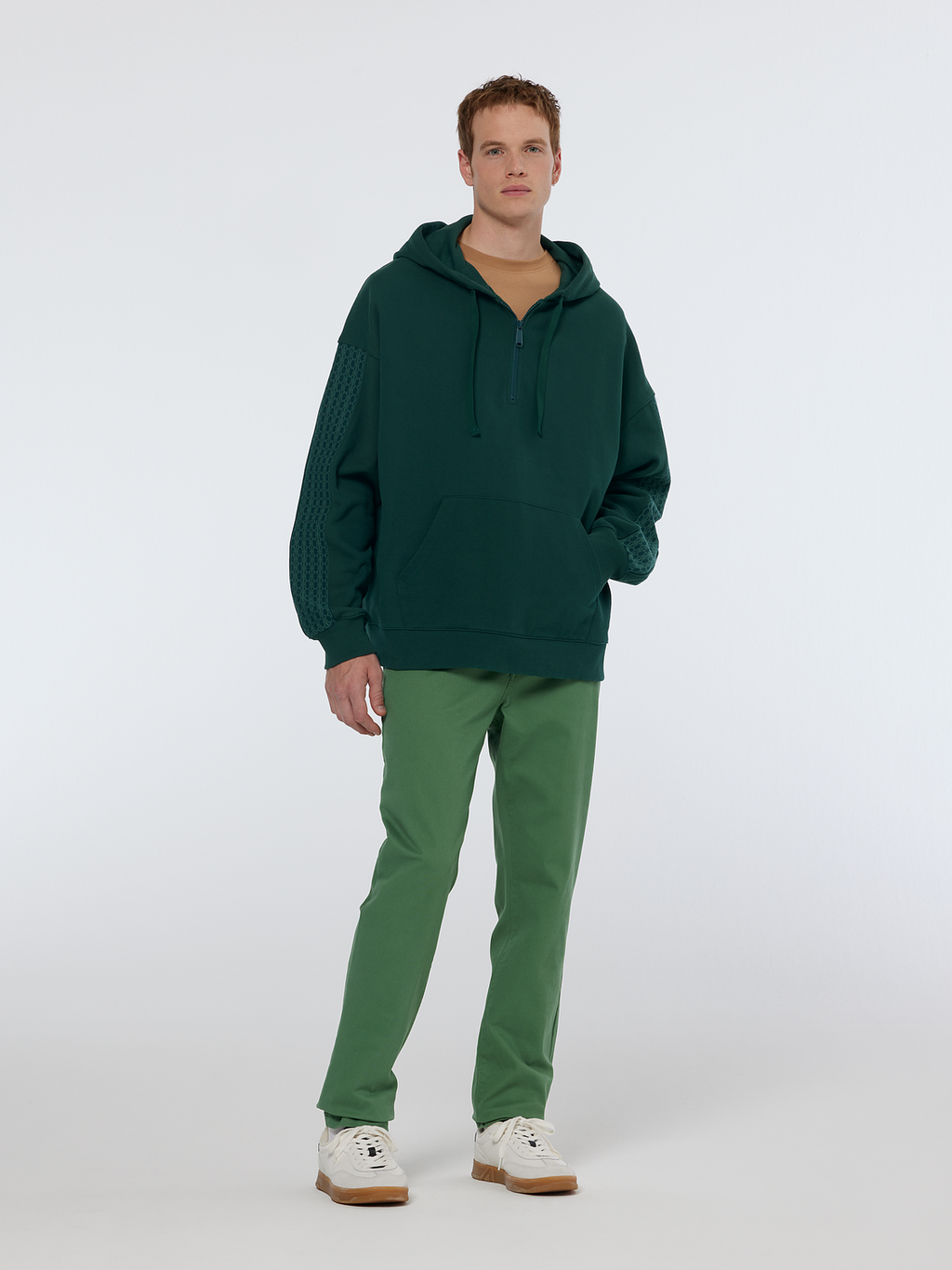 Rib insert zipped loose hoodie