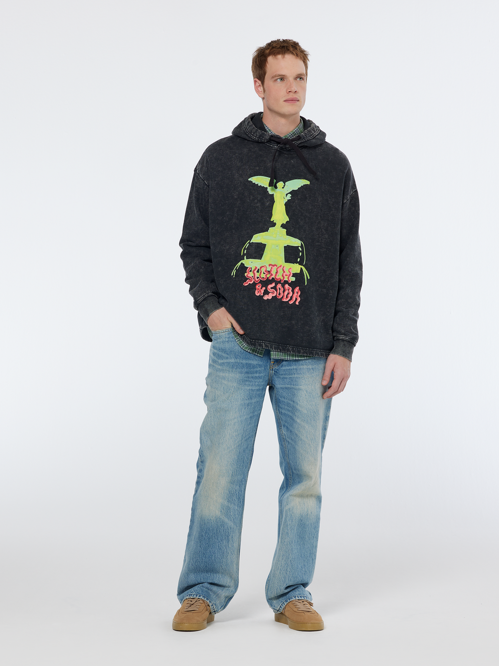 Washed artwork relaxed hoodie
