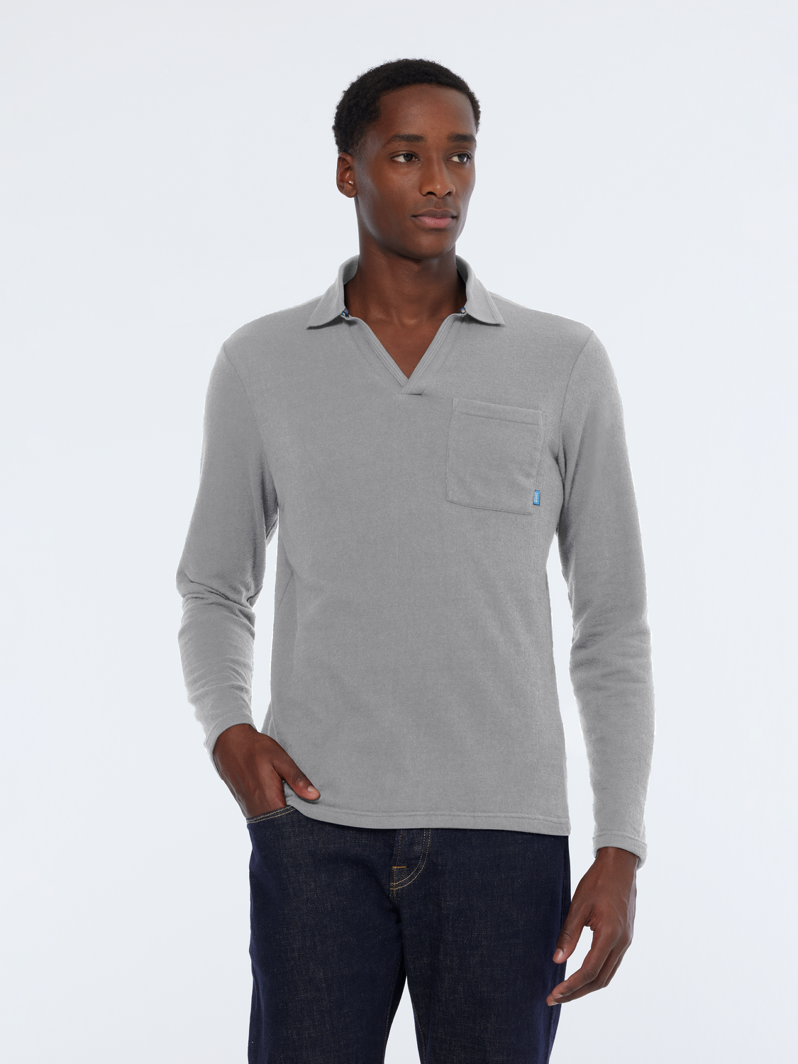 pocket relaxed long sleeve polo