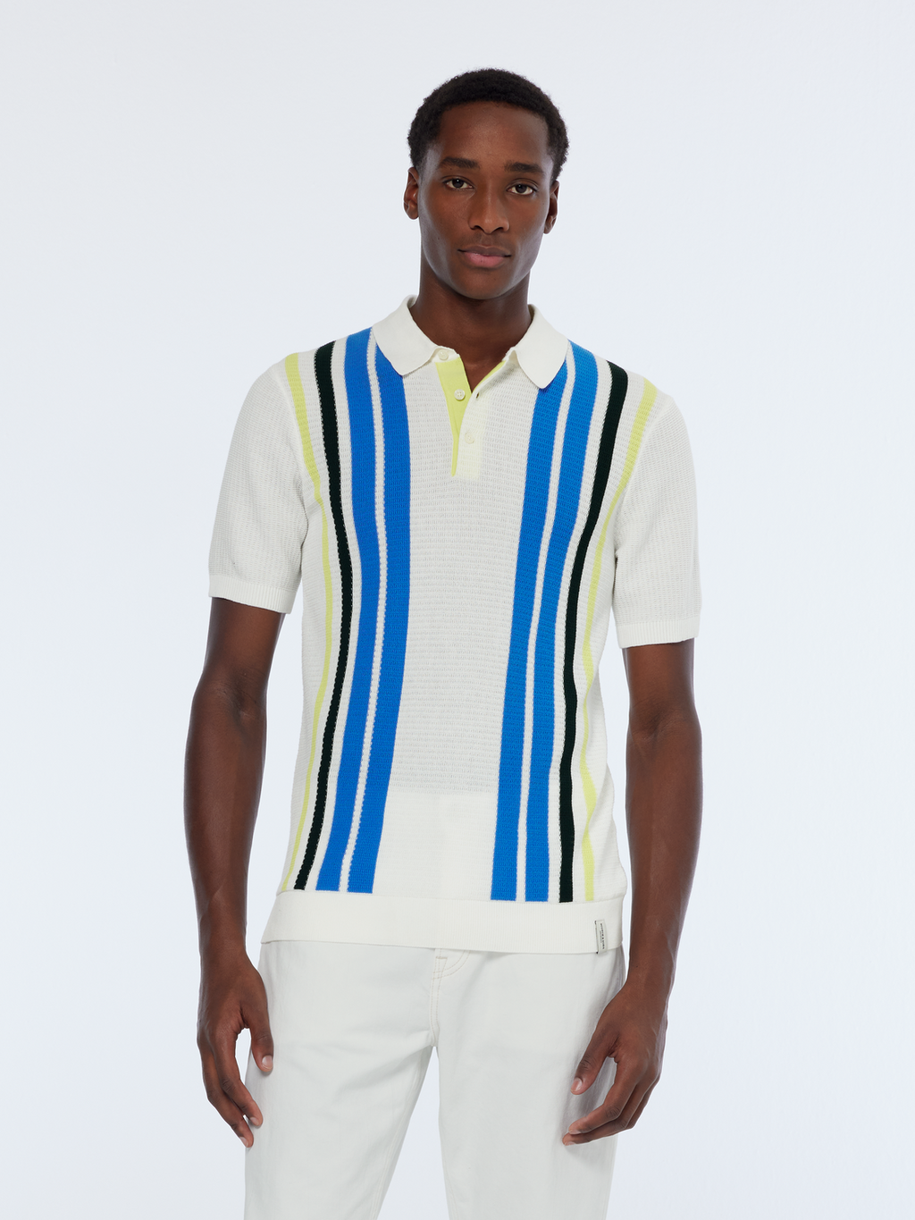 Structured knitted striped polo