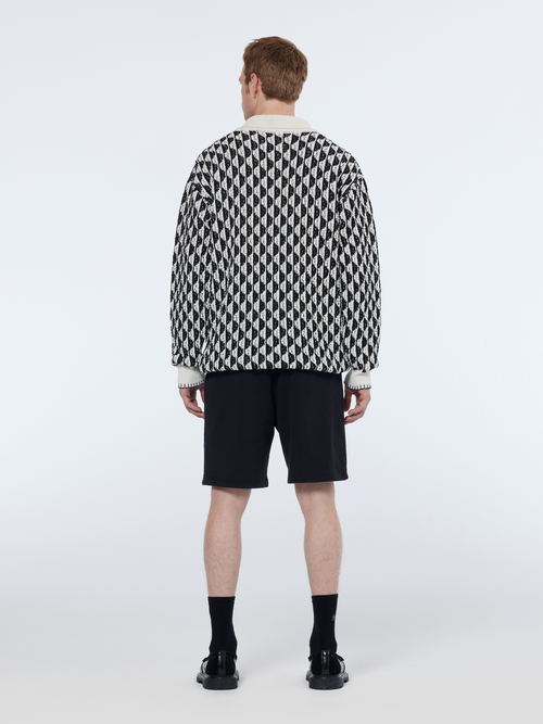 Textured jacquard dropped shoulder long sleeve polo