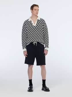 Textured jacquard dropped shoulder long sleeve polo