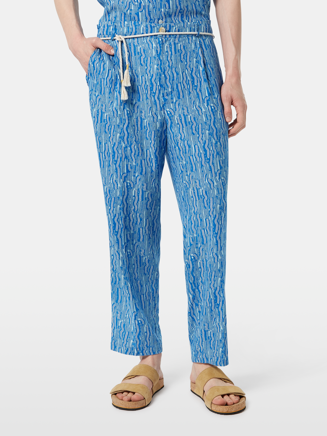 Printed linen-blend jogger