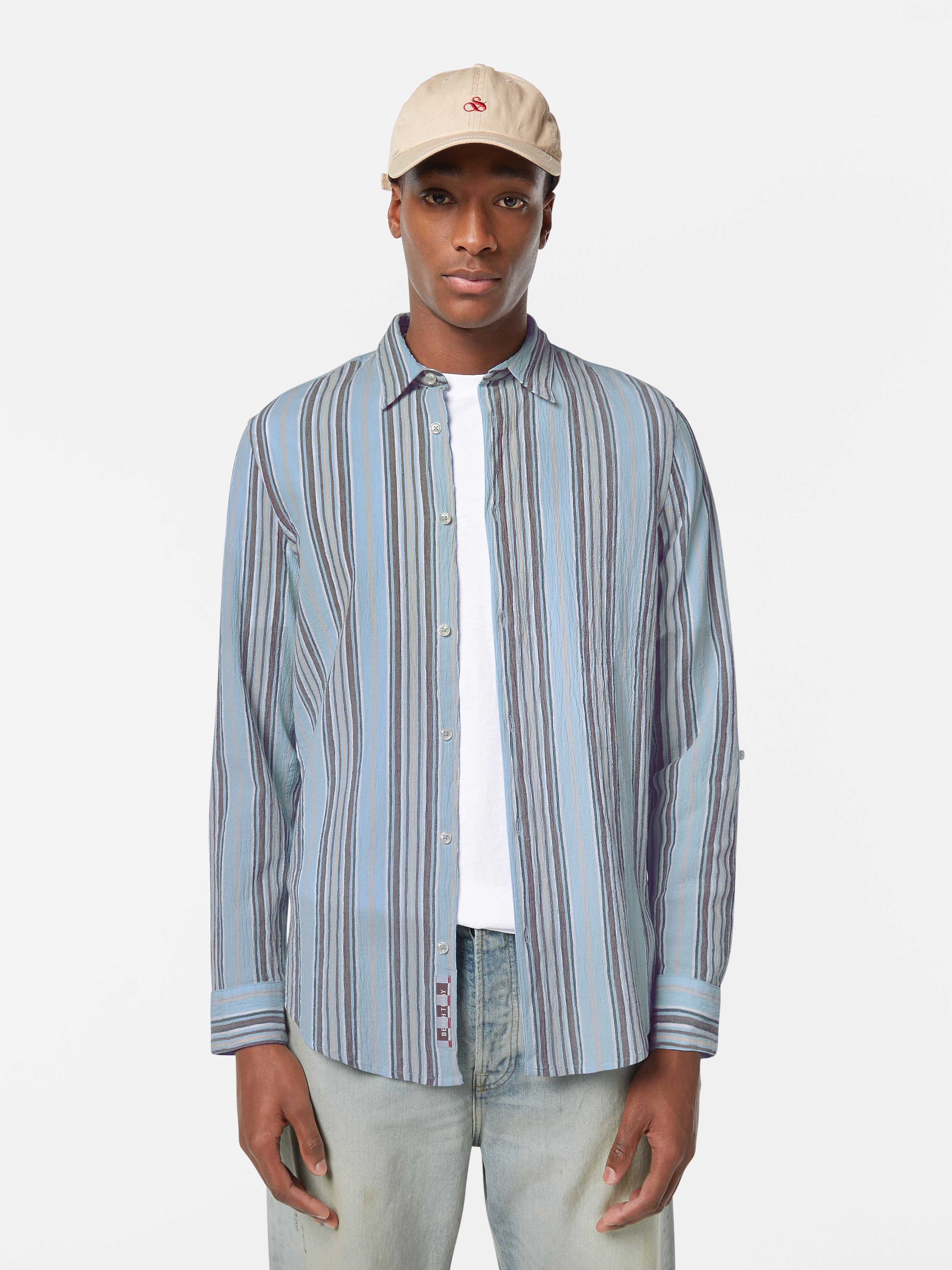 Crinkled-stripe regular fit shirt