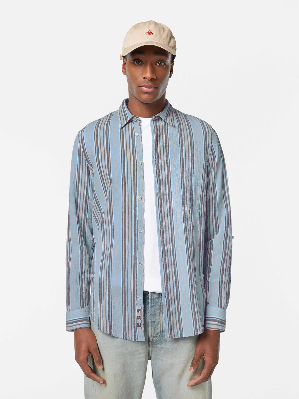 Crinkled-stripe regular fit shirt