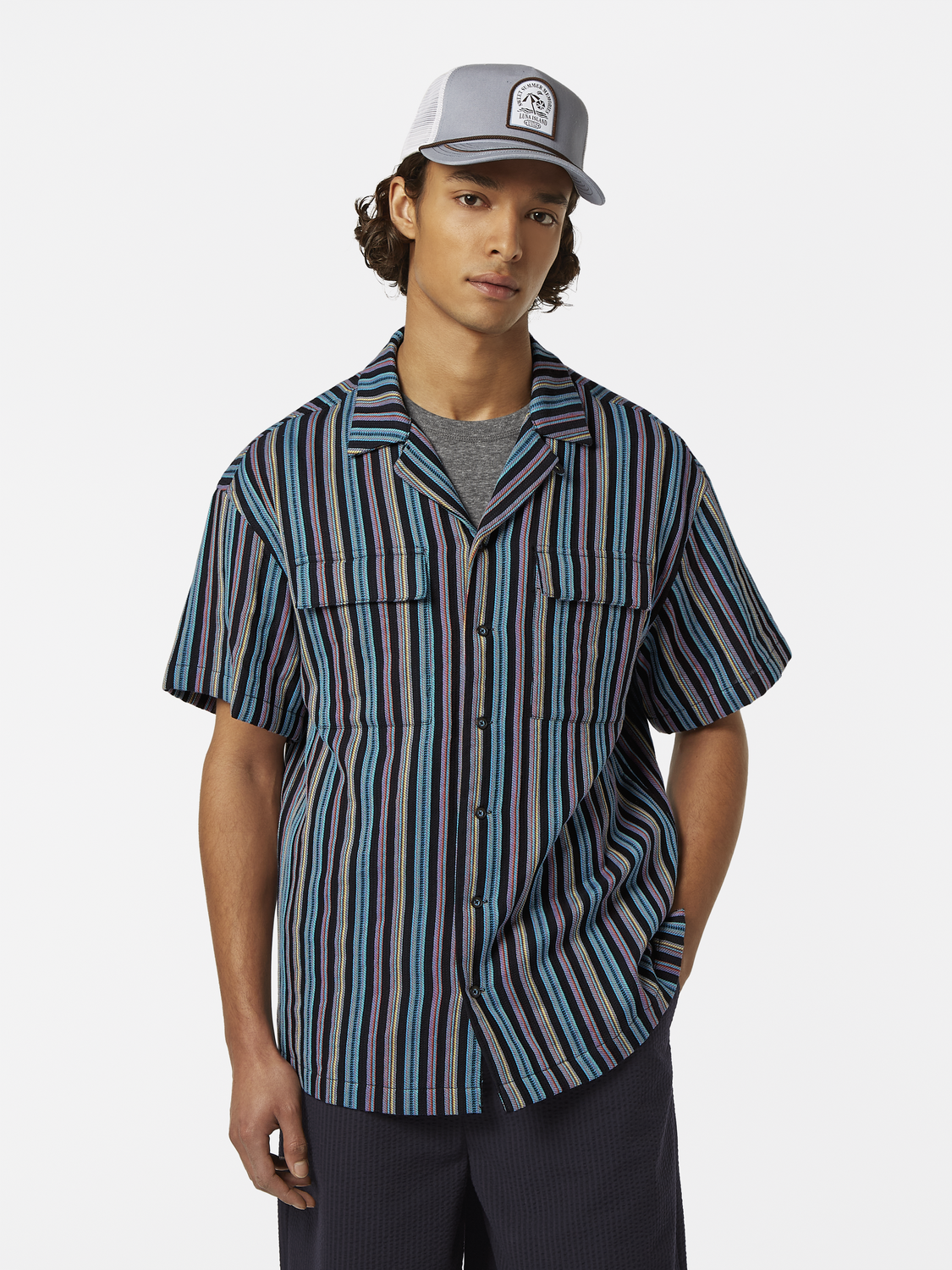 Striped Short Sleeve Jacquard Shirt