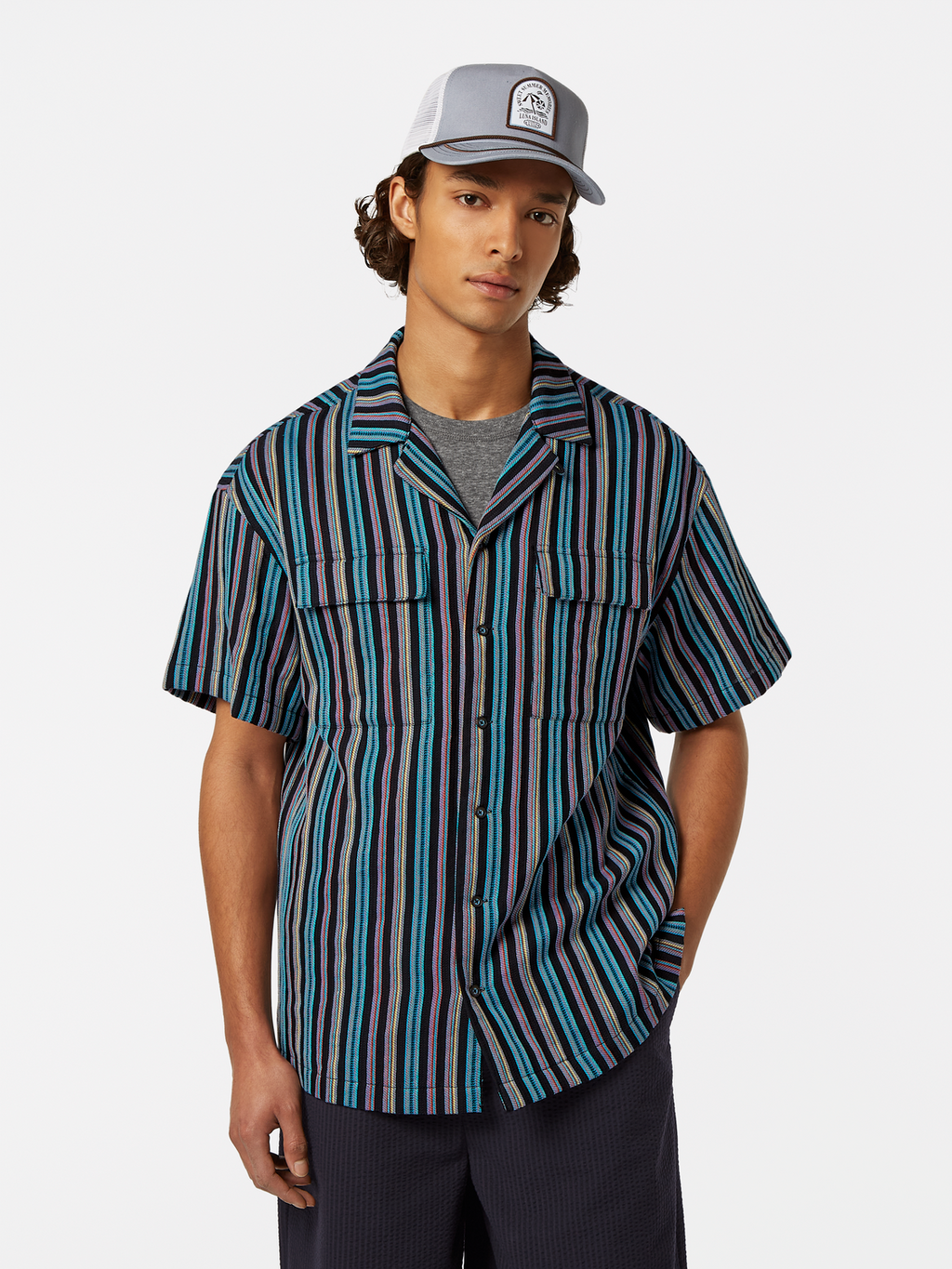 Striped Short Sleeve Jacquard Shirt