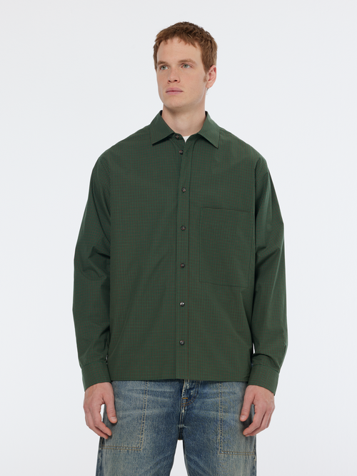 Relaxed fit yarn-dyed micro-check shirt