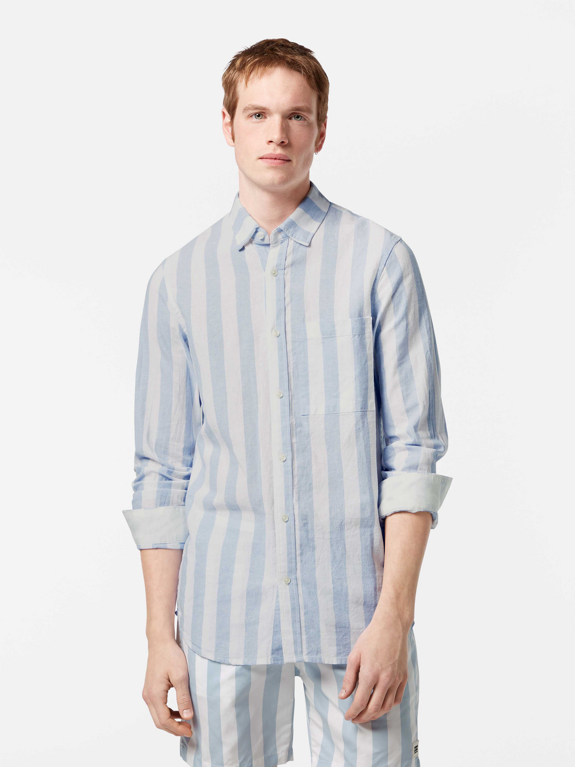 linen blend striped shirt