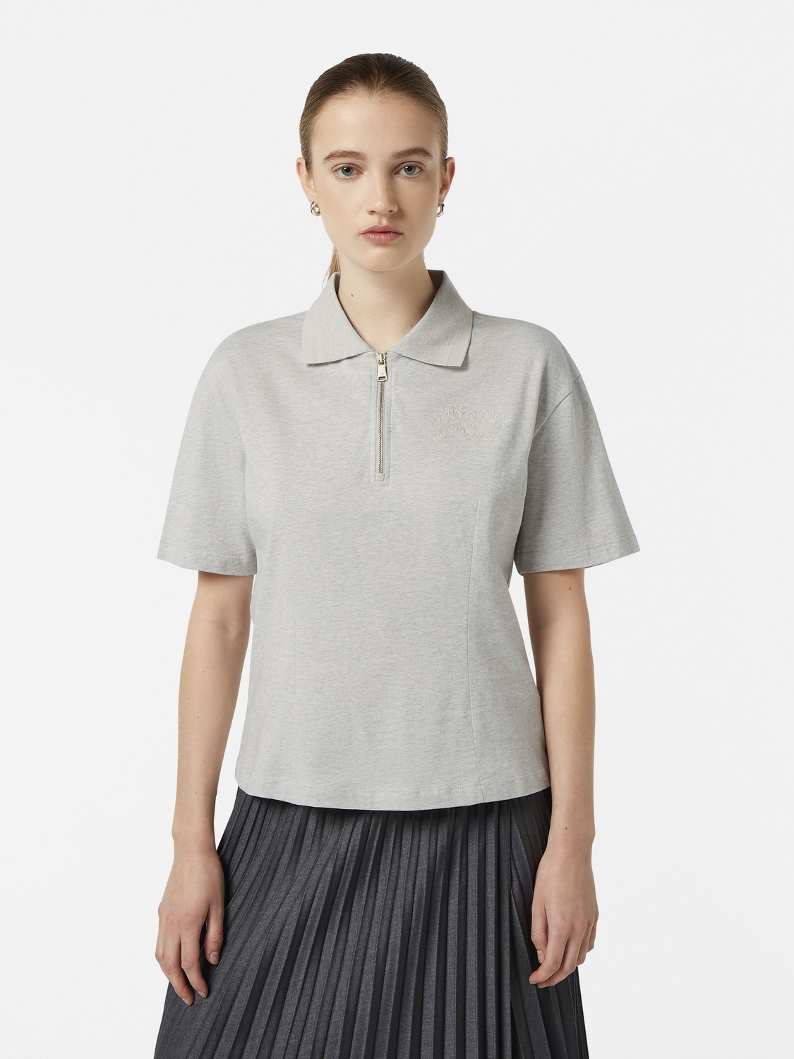Waisted polo t-shirt with zipper closure