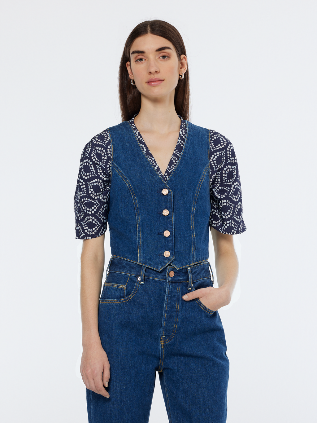 Fitted denim waistcoat