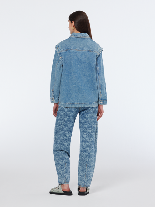 Washed denim jacket with detachable sleeves