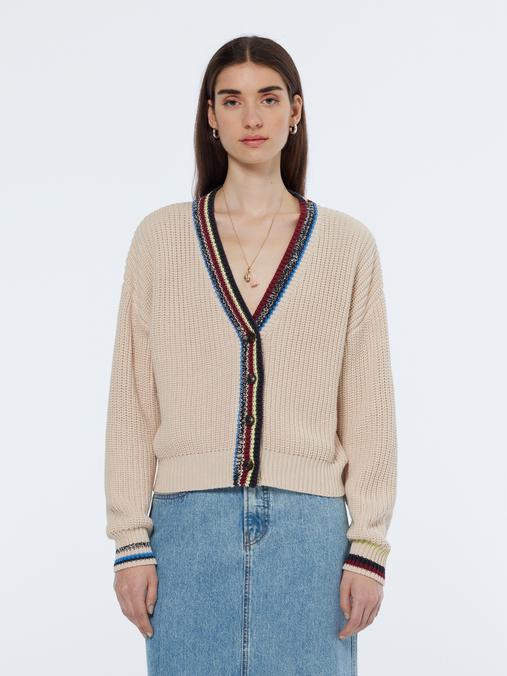 stripe trim cardigan