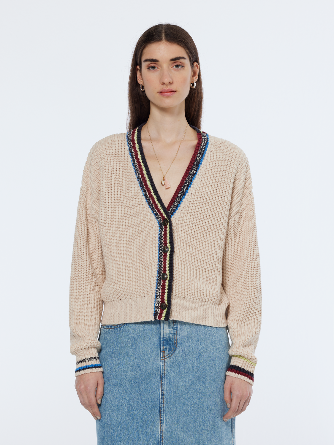 stripe trim cardigan