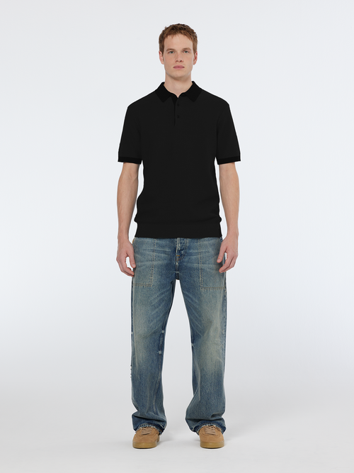 Structured knitted solid polo