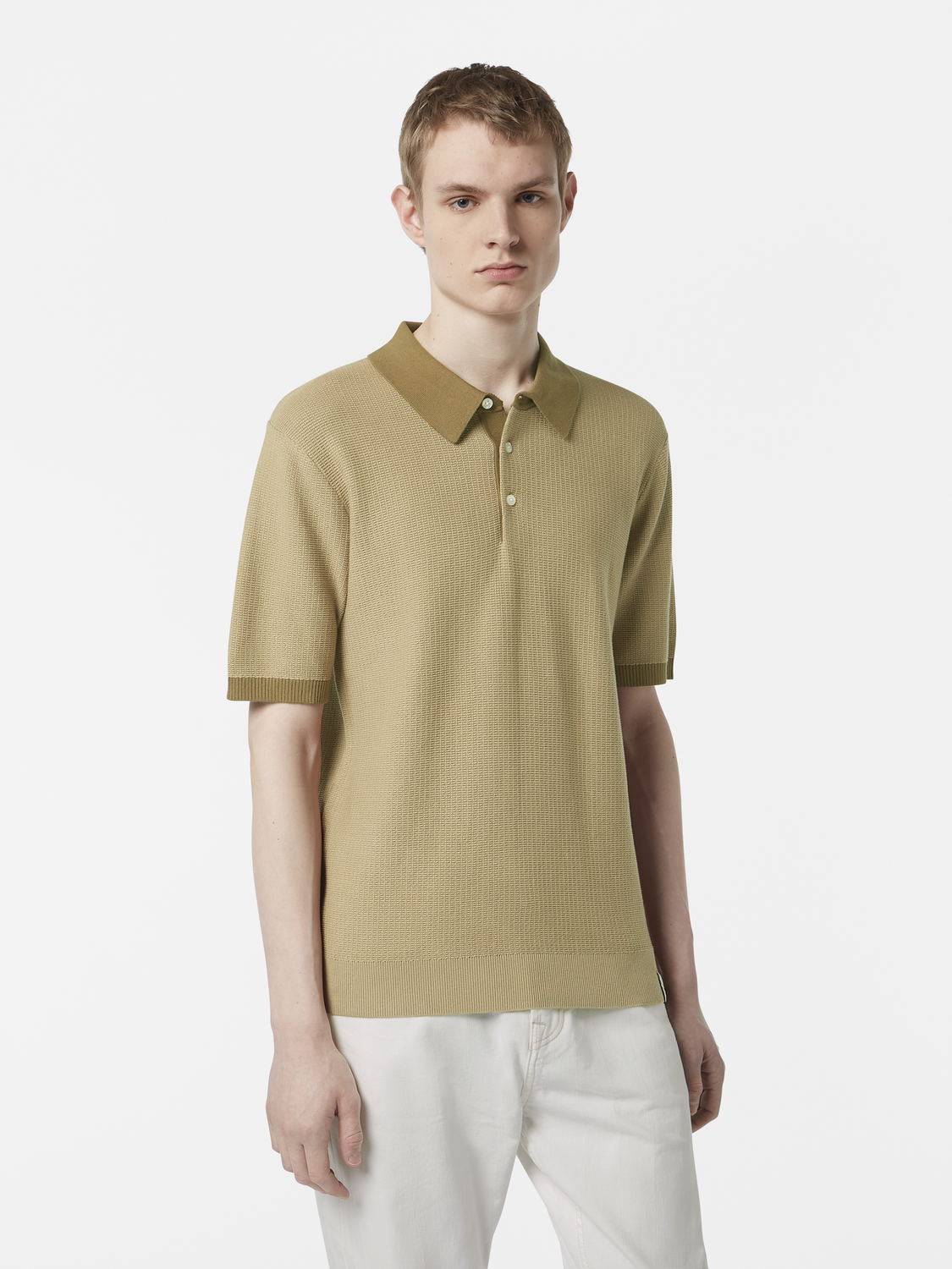 Structured knitted solid polo