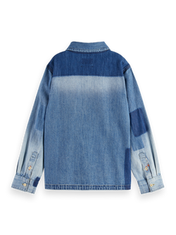 Denim washed patchwork overshirt