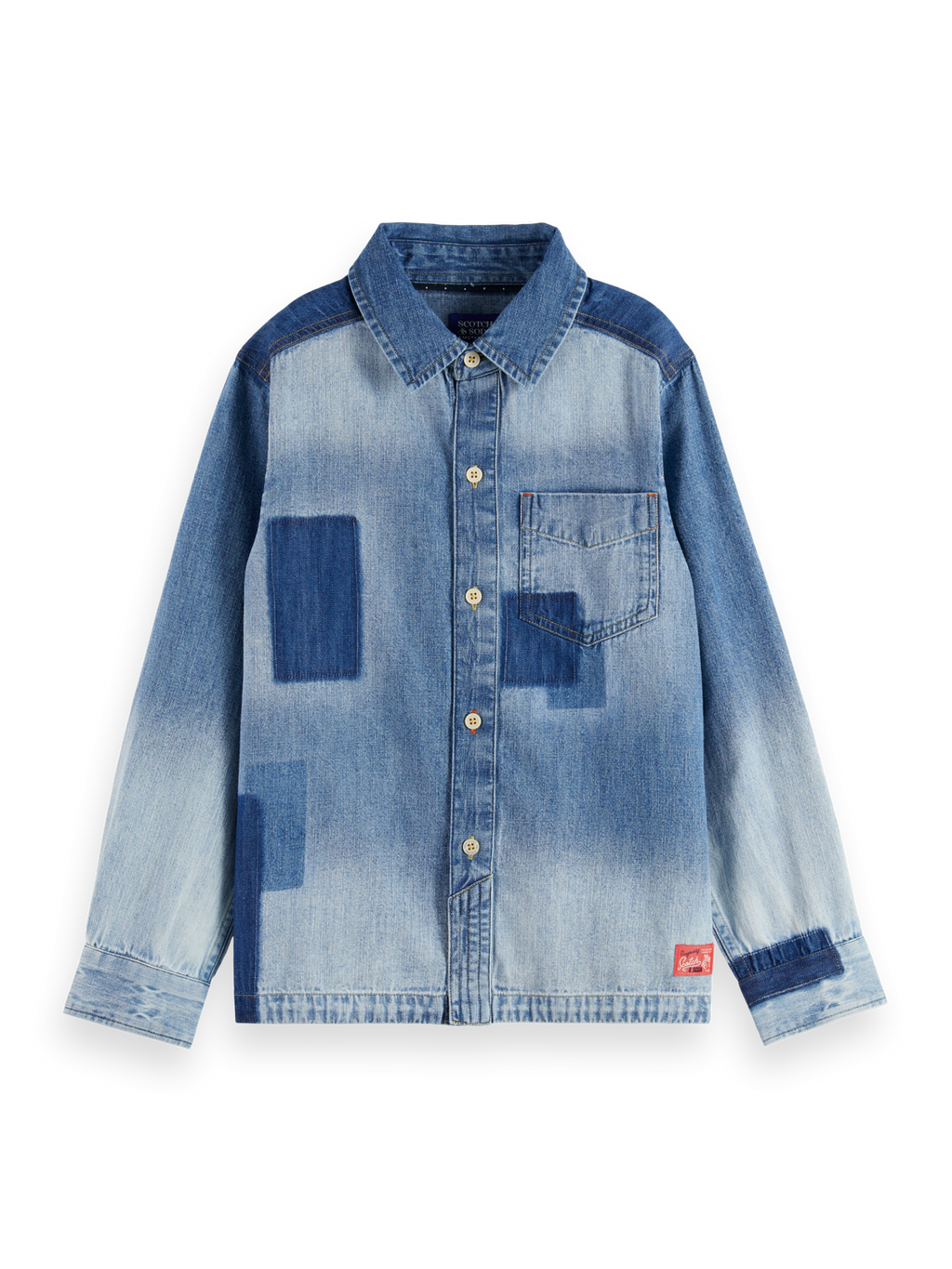 Boys Denim washed patchwork overshirt