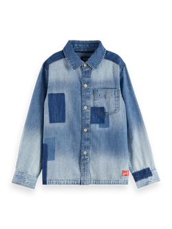 Denim washed patchwork overshirt