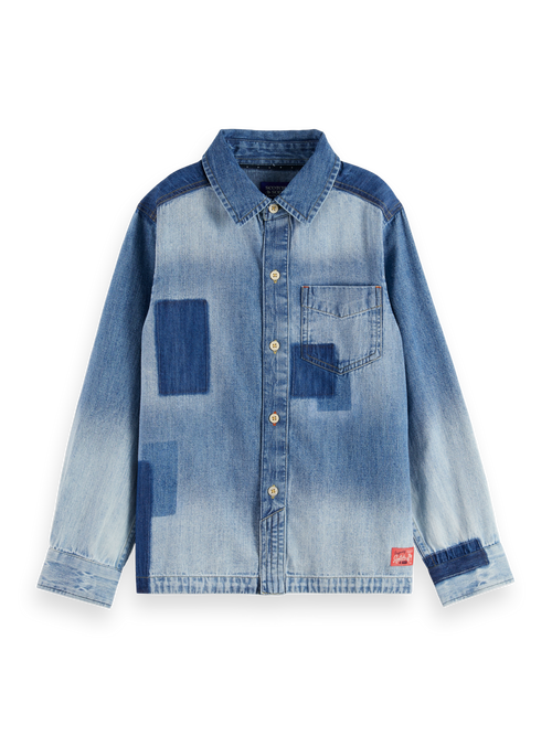 Denim washed patchwork overshirt