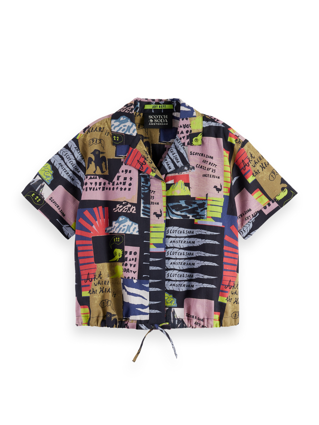 Girls printed short-sleeved seersucker shirt