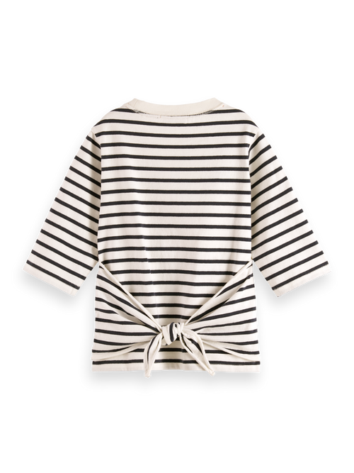 Denim washed breton t-shirt with wrap details