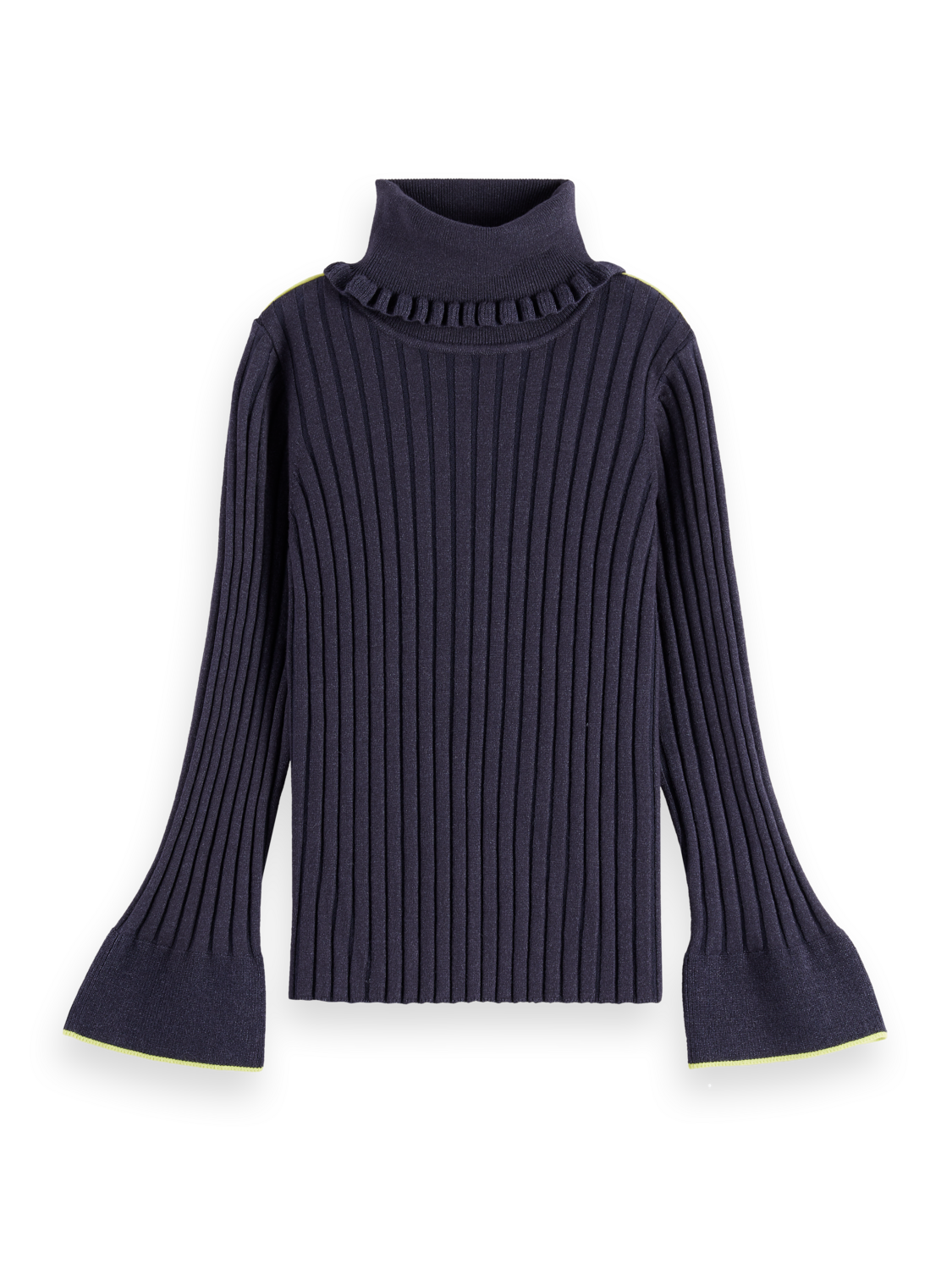 Girls Rolled neck rib slim fit long sleeve pullover