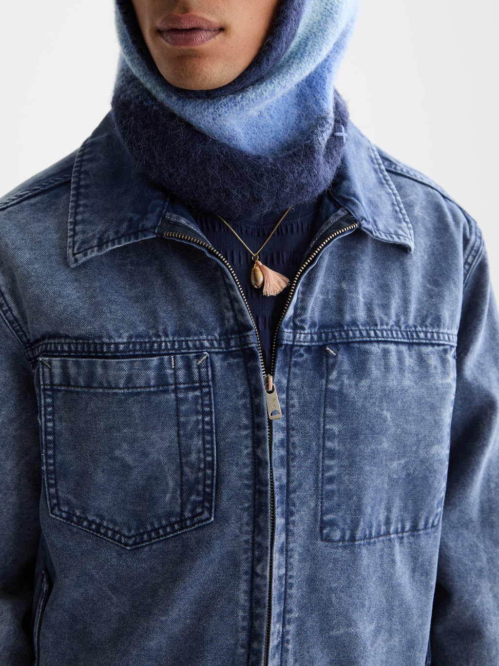 Workwear bomber jacket in denim washed canvas