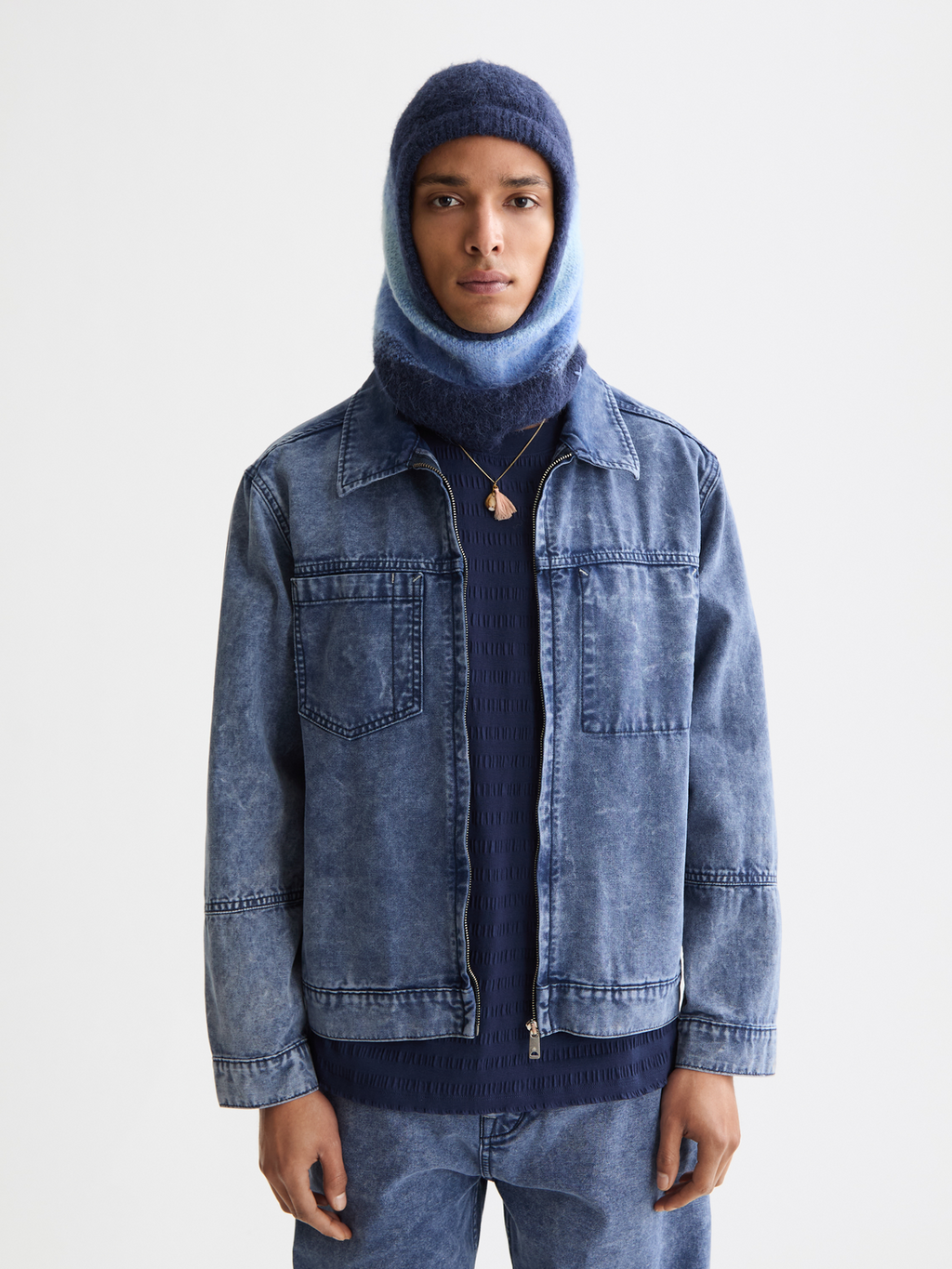 Workwear bomber jacket in denim washed canvas