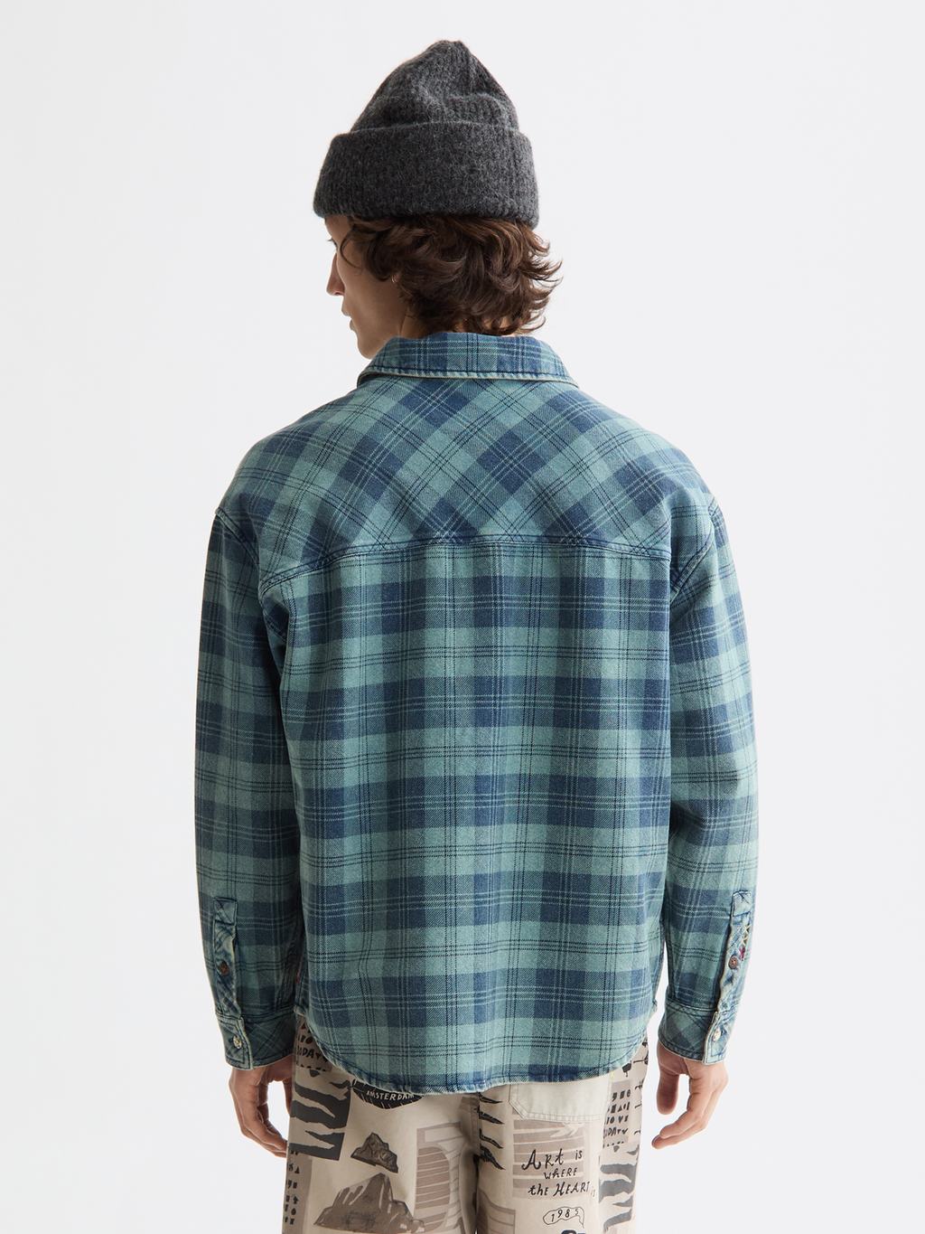 Washed denim checked overshirt