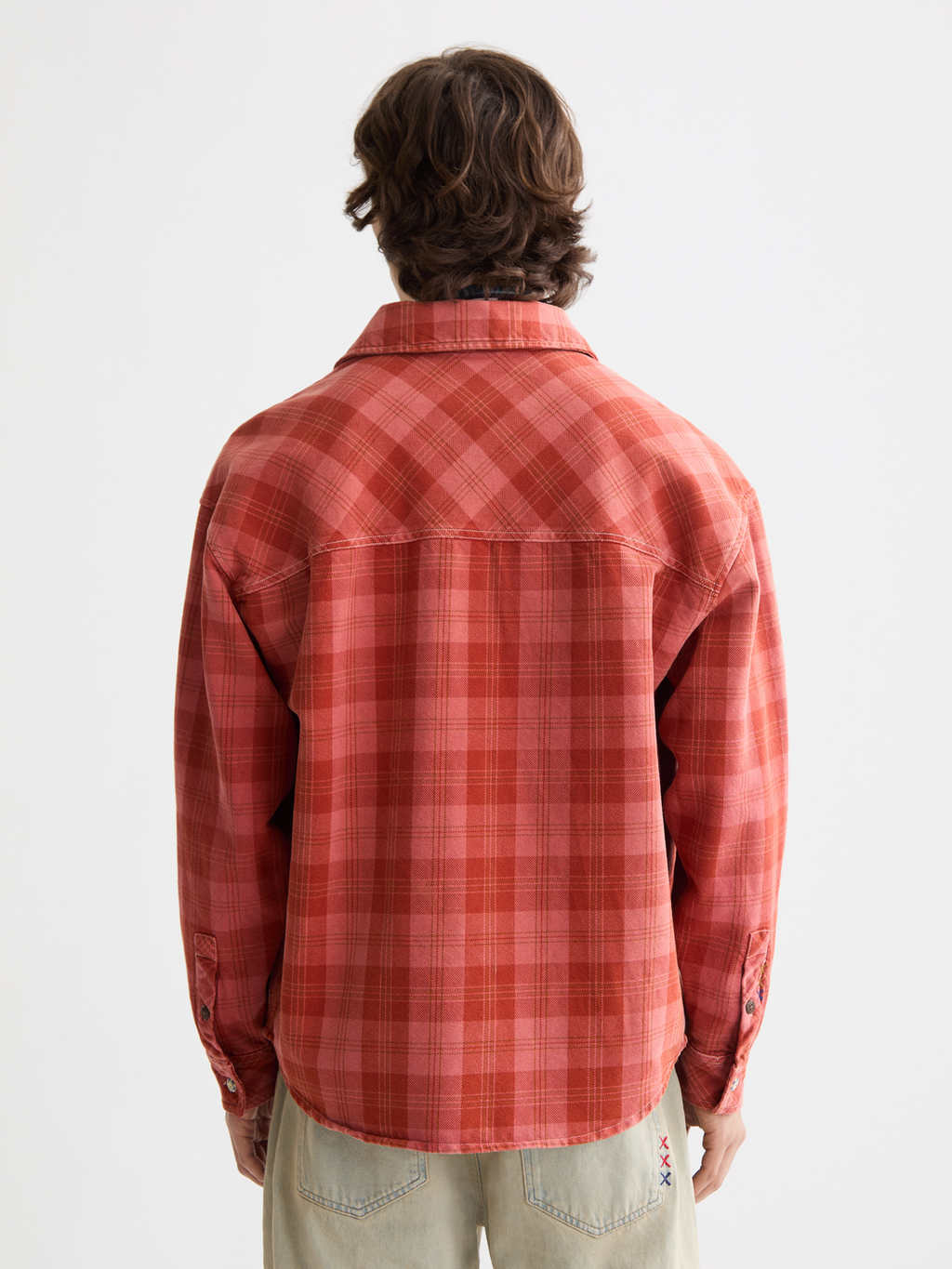 Washed denim checked overshirt