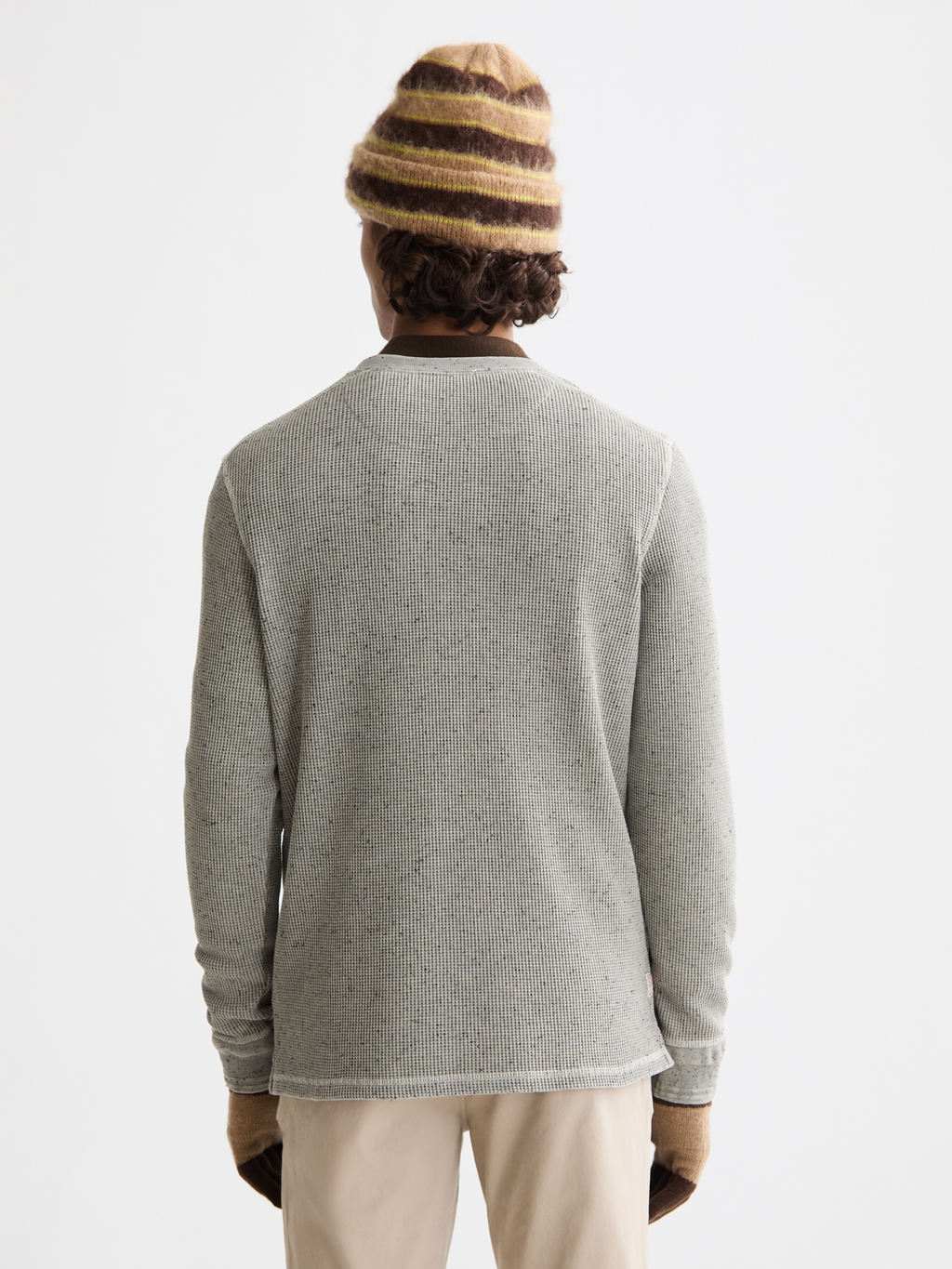 long sleeve henley with chambray details