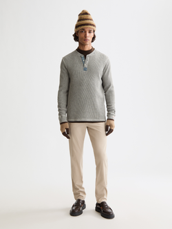 long sleeve henley with chambray details