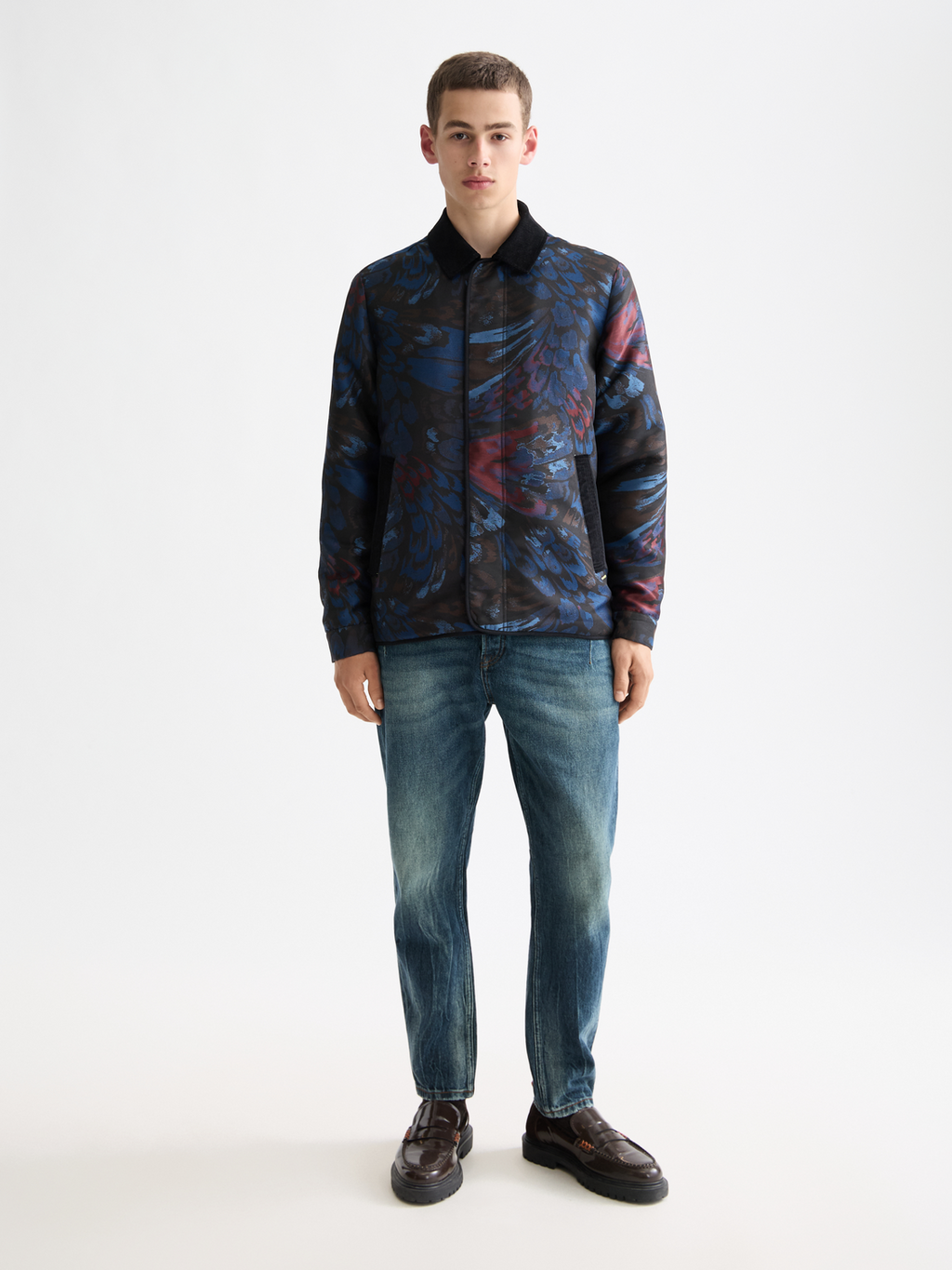 Jacquard feathers blouson