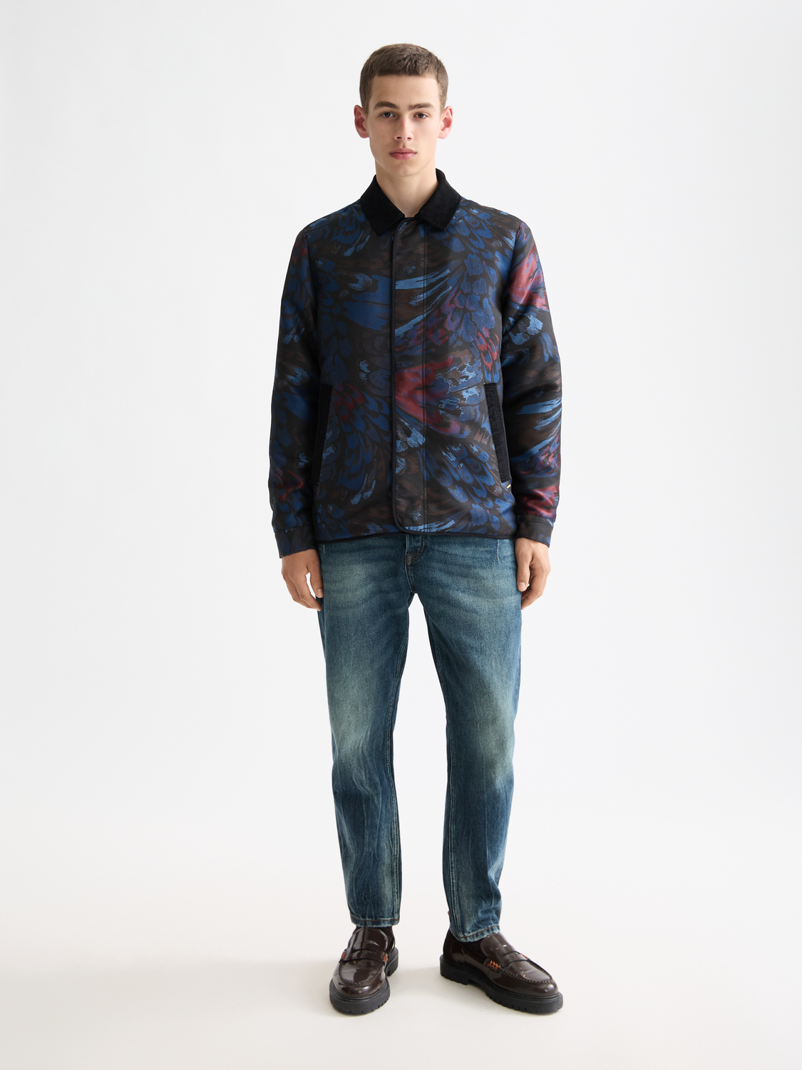 Jacquard feathers blouson