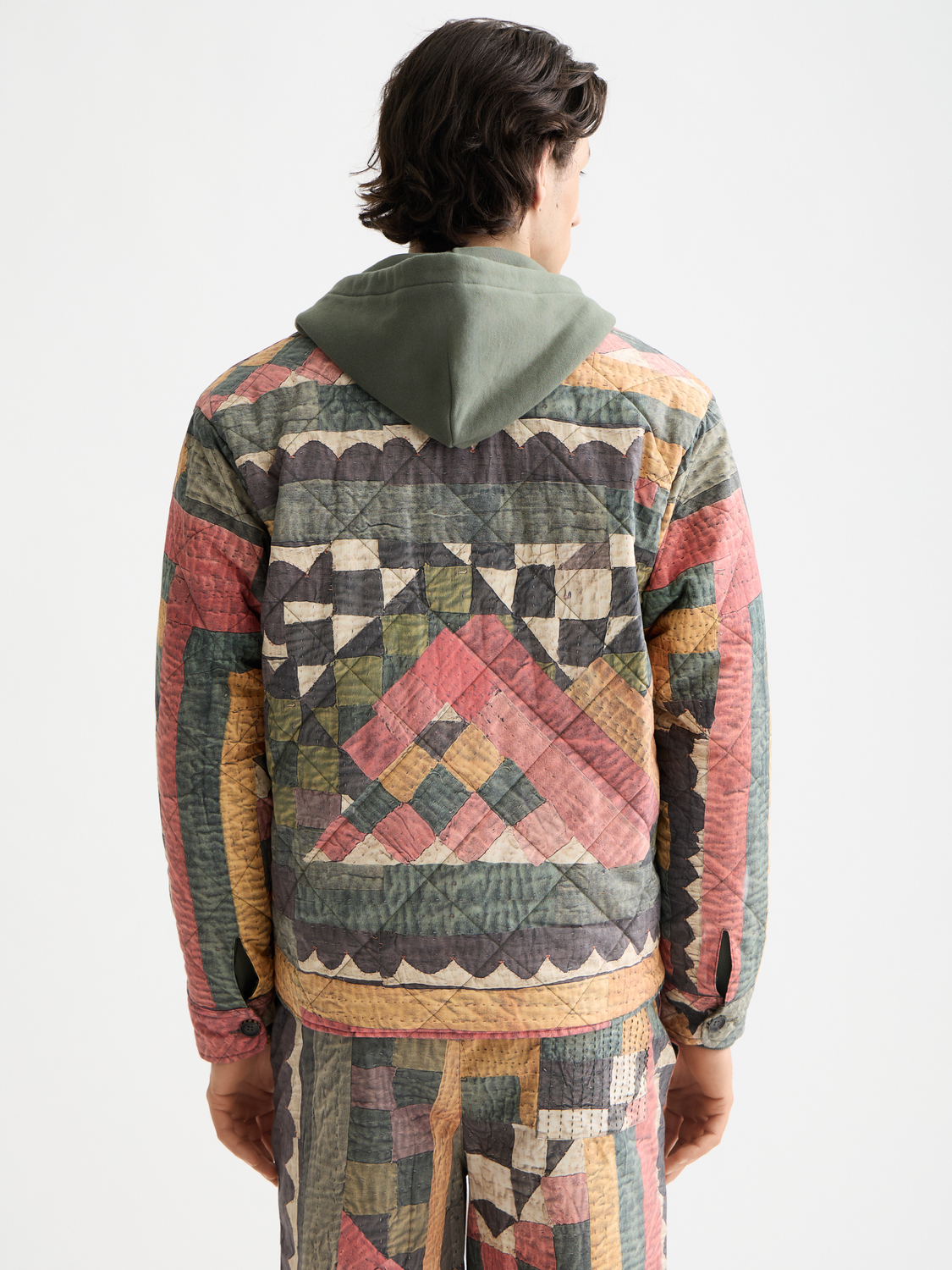 Patchwork mountain print overshirt